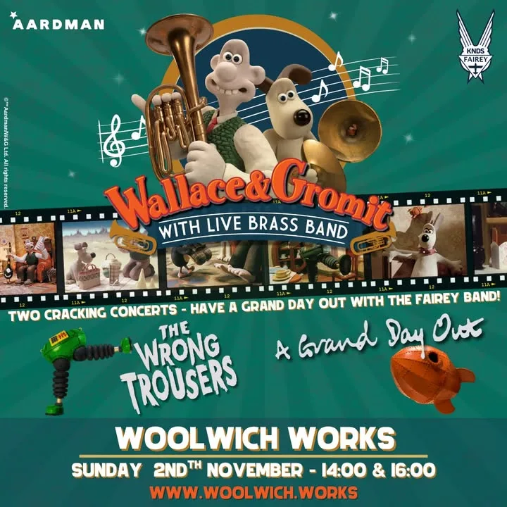 Photograph shared by The KNDS Fairey Band with its update, “The band are really looking forward to bringing our Wallace & Gromit double header to…”.