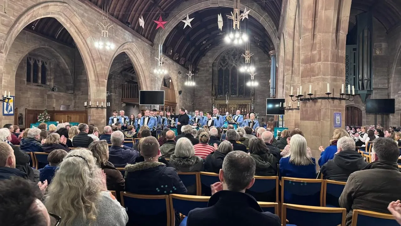 Photograph shared by The KNDS Fairey Band with its update, “We had a brilliant night of music on Saturday as we joined forces with the Stockport…”.