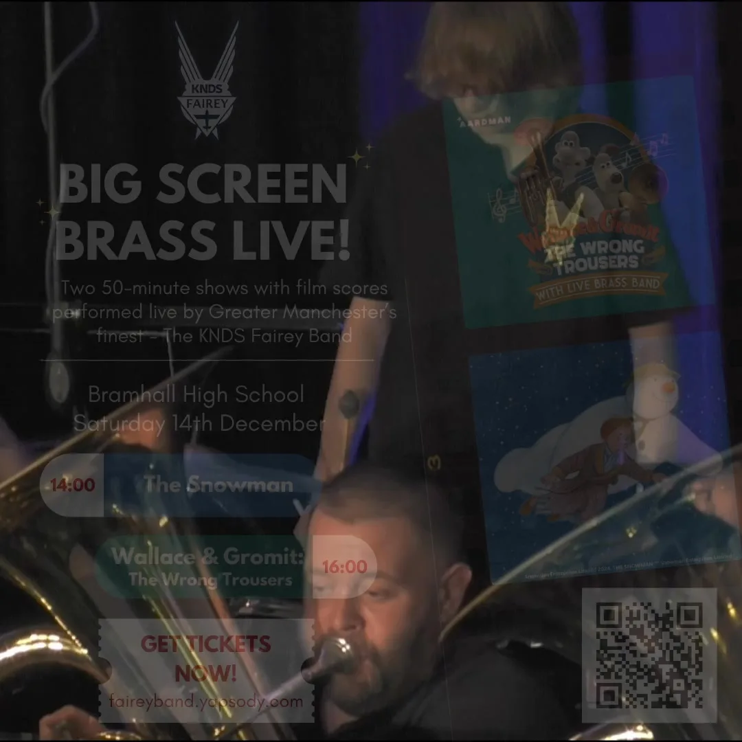 Photograph shared by The KNDS Fairey Band with its update, “BIG SCREEN BRASS LIVE”.